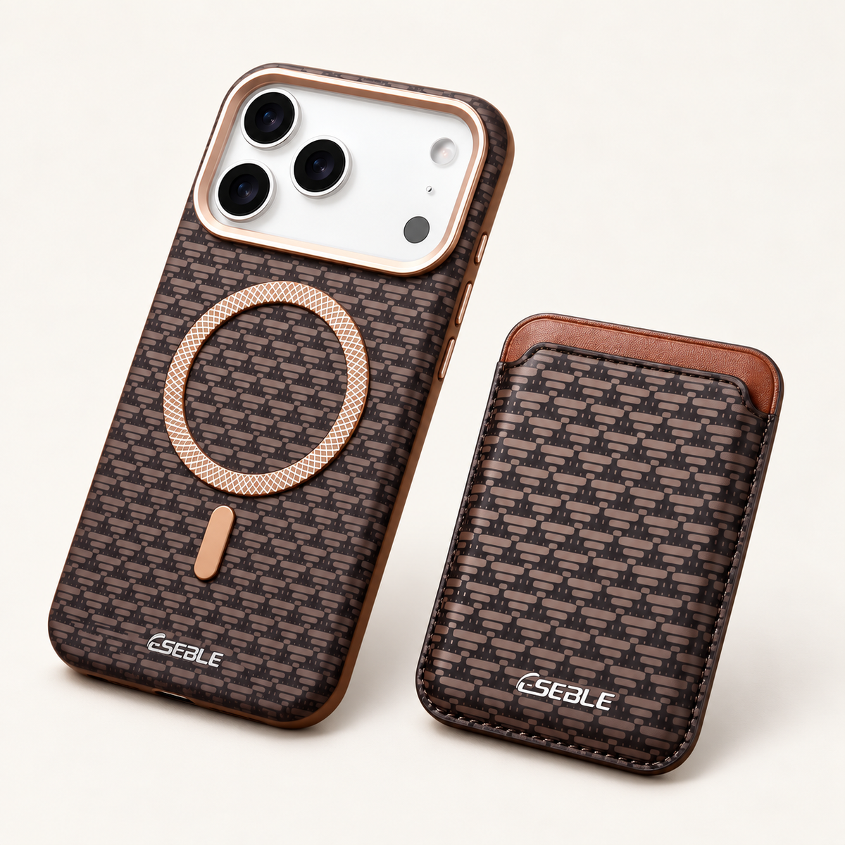 Coffee patterned magnetic iPhone case with detachable matching card holder