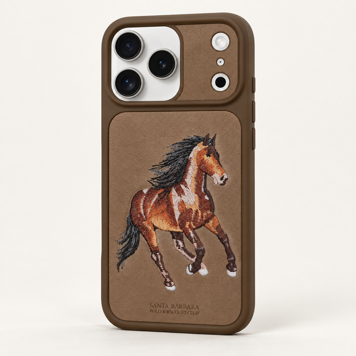 Santa Barbara Polo & Racquet Club iPhone case in Brown — studio rear view