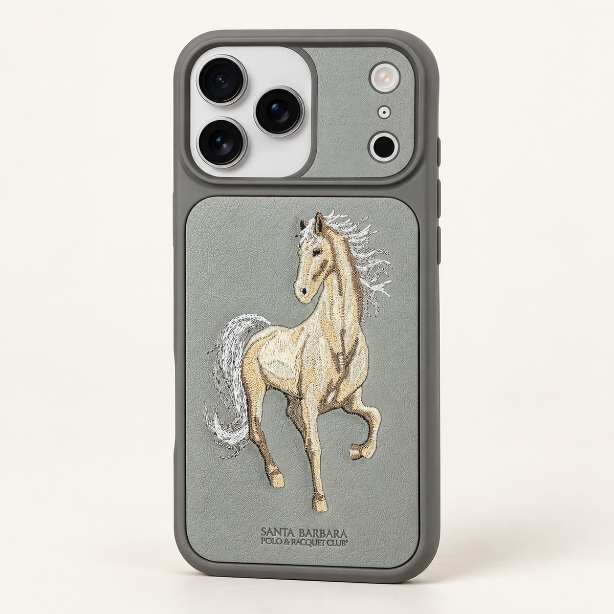 Santa Barbara Polo & Racquet Club iPhone case in Light Grey — studio rear view